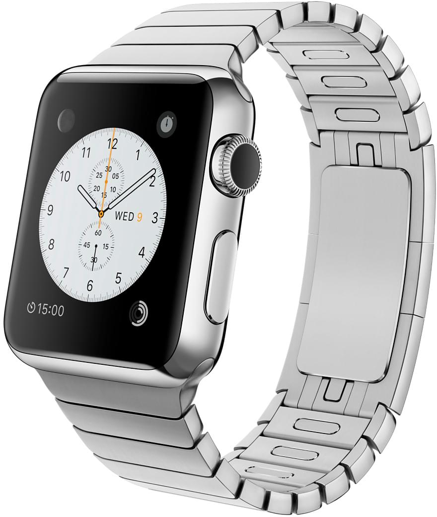Apple Watch, корпус 38 мм из нержавеющей стали, блочный браслет из нержавеющей стали