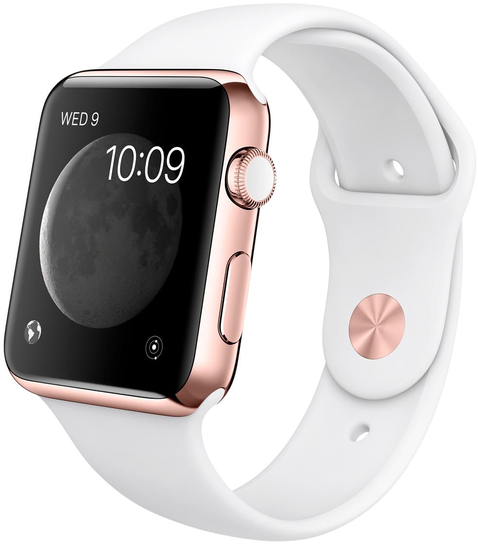 Apple Watch Edition, корпус 42 мм из 18-каратного розового золота, белый спортивный ремешок