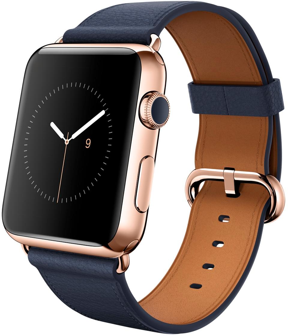 Apple Watch Edition, корпус 42 мм из 18-каратного розового золота, чёрный ремешок с классической пряжкой